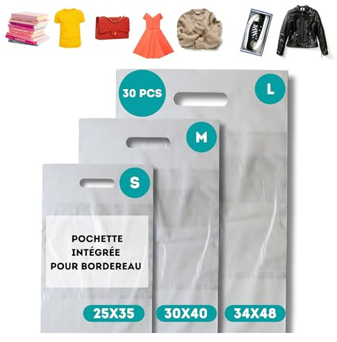 KBWONDERS Pack 30 PCS |Pochettes d'Envoi Colis Vinted avec Poignée, Autoadhésive |Enveloppe Plastique Expedition Opaque Résistante & Étanche| Emballage Colis Vinted |Sac Vinted| Pochette d’Expédition