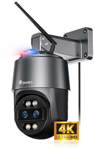 Ctronics [10X Hybrid Zoom] 4K 8MP überwachungskamera mit Dual-Objektiv, Auto-Tracking& Zoom, AI Personen-/Fahrzeug-/Tiererkennung, 2,4/5GHz WLAN PTZ Kamera, 256GB TF/Cloud/FTP/NAS, Farbnachtsicht