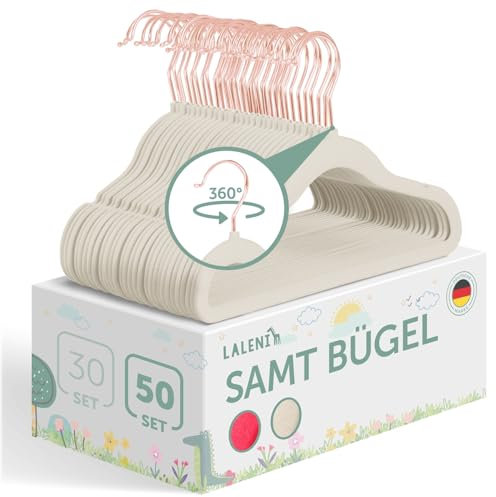 Laleni Kinderkleiderbügel - 50 sensibles protested Kleiderbügel mit Samt Rutschfest - 360° drehbare - Rosegold & Elfenbein