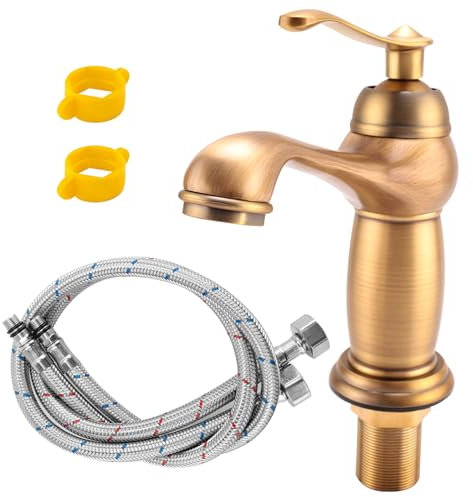 Quisiete Grifo de Lavabo para BañO Mezclador de LatóN Antiguo GriferíA de Cobre SóLido de Lujo Estilo Europeo GriferíA