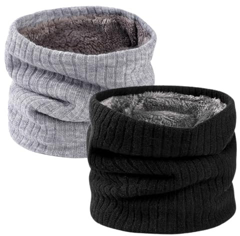 Boucle d'écharpe étroite pour femmes, 2 pièces cache cou polaire, écharpe tube tricotée thermique coupe vent pour hommes femmes, écharpe circulaire tricotée épaisse par temps froid d'hiver