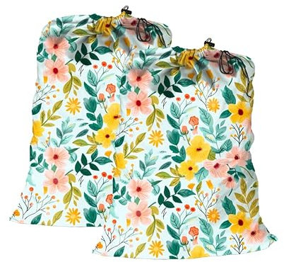 Maishijie Lot de 2 sacs à linge robustes en toile de coton, 45 x 65 cm, très durables, sacs de rangement pour jouets, vêtements sales, cordon de serrage avec cordon de serrage (printemps)