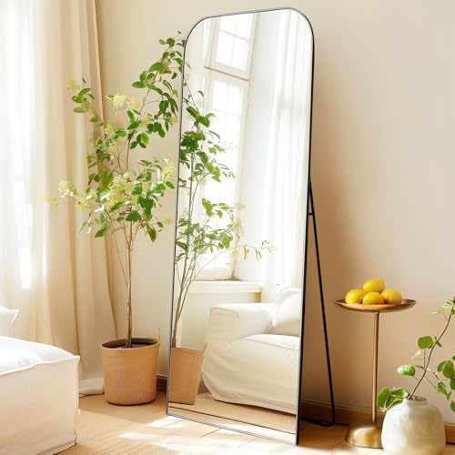 LunaMirror välvd golvspegel, 161 x 52 cm, stående spegel, helkropp med svart aluminiumram, häng upp eller luta, väggspegel för sovrum, vardagsrum