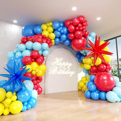 ADOINBY Blue Red Yellow Balloon Arch Kit, Assorted Colorful 18 12 10 5 Inch, Different Sizes Party Balloon Garland Kit for Baby Shower, Birthday, Gender Reveal, Anniversary, Easter, Prom Decoration