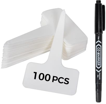 Bamworld Lot de 100 étiquettes pour plantes avec marqueur - Réutilisables - En plastique - En forme de T - Pour herbes, fleurs et légumes - Durable et étanche