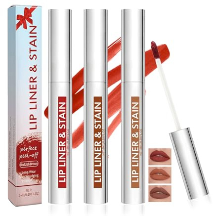 3PCS Delineador de Labios Peel Off Set,Tinte Labial de Larga Duración, Waterproof y Sin Transferencia,Perfilador Labios Alta Pigmentación para Maquillaje Natural (Marrón Claro/Marrón Oscuro/Burdeos)