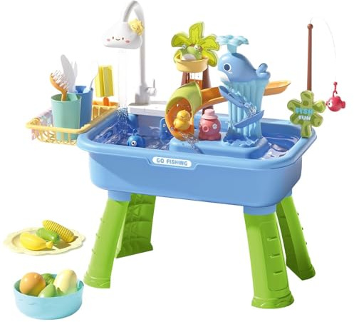 TYUKXJH Tavolo Acquatico per Bambini Esterno, 54x29x53cm, PP, Giocattolo con Acqua Corrente, Gioco di Pesca E Scivolo, Set Tavolo Giochi con Sabbia E Acqua, per Bambini E Bambine Dais 4 agli 8 Anni