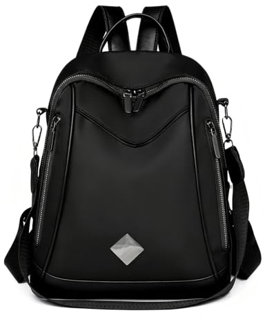 Vattentät Nylon Convertible ryggsäck Lätt Casual Travel Daypack Carryall väska,Black