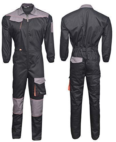 NORMAN Black/Grey Men's Work Wear Overalls Boiler Suit Coveralls Mechanics Boilersuit (M)