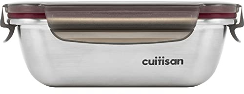 CANDL Cuitisan (Flora) Frischhaltedose aus rostfreiem Edelstahl mit Clipverschluss-Deckel, geeignet für die Mikrowelle + Ofen, rechteckig, Vorratsdose, EC7-SS03 300ml