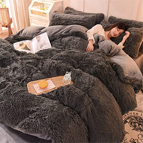 Juego De Funda Nórdica De Vellón De Coral Grueso, Ropa De Cama De Terciopelo/Franela De Cristal De Invierno, con 1 Funda De Edredón, 1 Sábana Y 2 Fundas De Almohada (Gris,220x240cm)