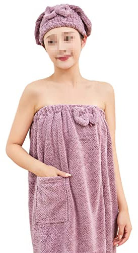 YAOTT Kilt da Sauna Donna Asciugamano Sauna, 80x135cm Teli Bagno + Avvolgere Asciugamano per Capelli, Telo da Bagno Assorbente in Morbido Pile Corallo Telo da Sauna senza Spalline Accappatoio