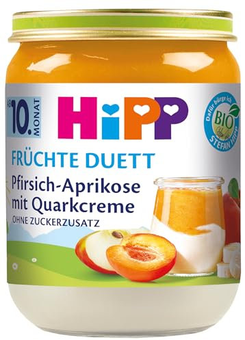 HiPP Bio Früchte-Duett Pfirsich-Aprikose mit Quark-Creme, 6er Pack (6 x 160g)