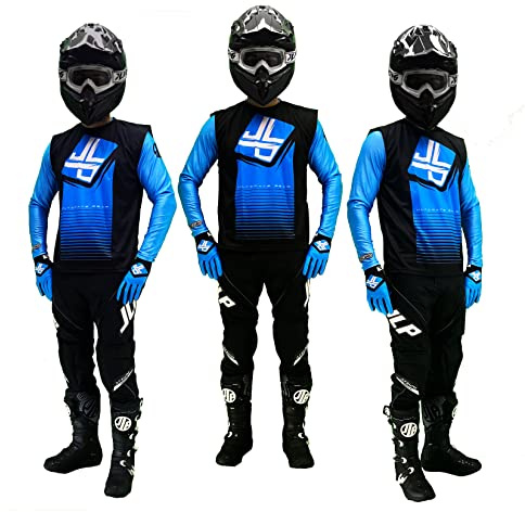 JLP RACING TENUE PANTALON MAILLOT GANTS MOTO CROSS QUAD ENDURO VTT BMX MTB ENFANT STRIPE BLEU M