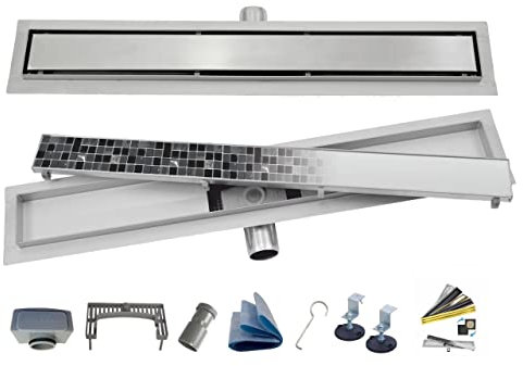 AQUA HEATING Desagüe De Ducha De Acero Inoxidable Canaleta De Ducha con Sifón Y Filtro Rejilla De Doble Cara Diámetro De 40 o 50 mm 60 cm Plateado