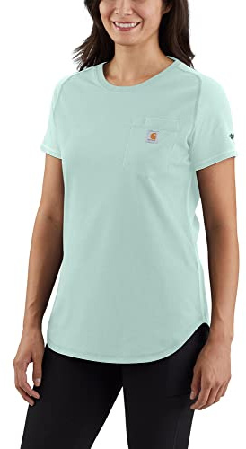 Carhartt Damen-T-Shirt Force Relaxed Fit Midweight Pocket, Blue Surf, Klein