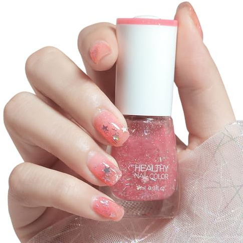 TBeautfave Pink Glitter Nail Polish, Peel off Nail Polish Quick Dry & Long Lasting Nail Polish Colourful Glitter Nail Varnish Natural Healthy Water Based Non-toxic Nail Varnish, 28StarryGirl