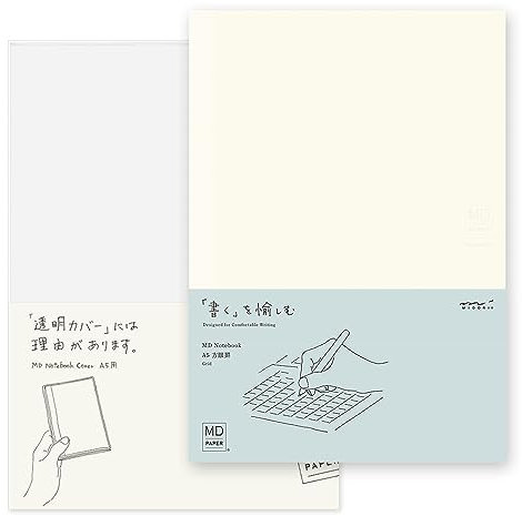 DESIGNPHIL 15295006 Midori Notizbuch, MD Notizbuch, A5, kariert + Heftumschlag