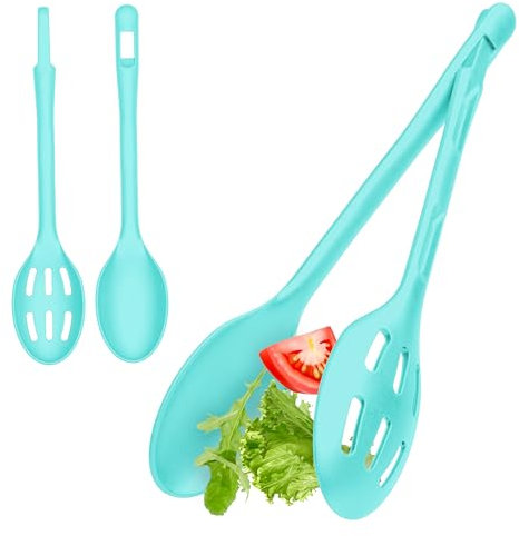 Hausfelder Posate per Insalata in Due Pezzi, mestoli per Insalata e Manico in plastica (Verde)