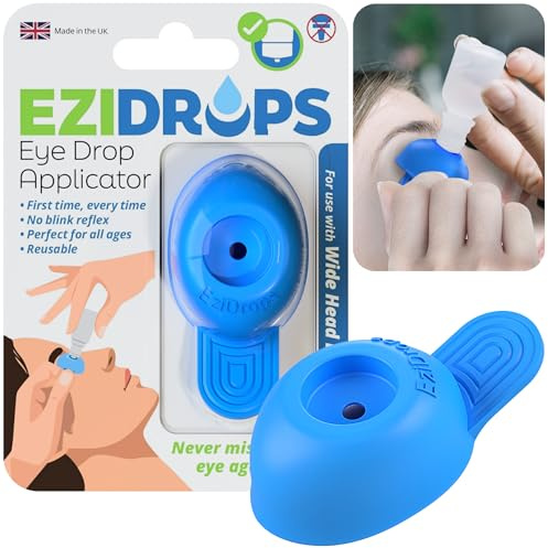 EziDrops Distributeur de gouttes oculaires – Convient uniquement pour les bouteilles à tête large ou plate – Plus de clignotement involontaire et de gaspillage de liquides. – Applicateur de gouttes