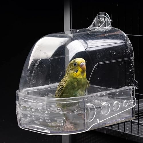 Vasca da bagno per uccelli, ciotola per mangiatoia per uccelli, Casa Pappagalli Gancio Mangiatoia Maggior Parte delle Compagnia Cocorite Gabbia Acqua Doccia Appesa Canarini (Color : Transparent)