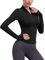 iWoo Womens Gym Top Long Workout Gym Top Running Jacket 1/4 Zip up Thermal Running Tops Womens Base Layer with Thumb Holes Sports Fitness Yoga Top for Hiking Cycling Black S