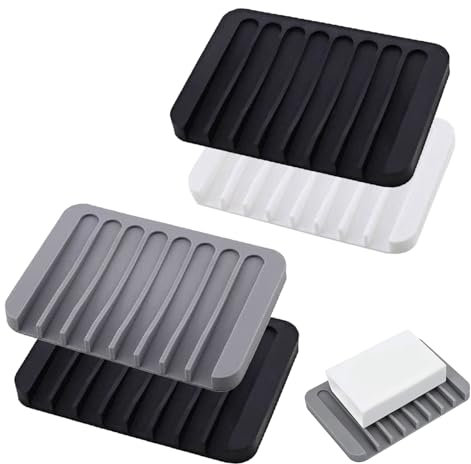 FULHANY Confezione da 4 Portasapone - Portasapone da Lavandino - Portasapone In Silicone - Design di Drenaggio,Scanalature Antiscivolo,Adatte per La Maggior Parte Dei Saponi
