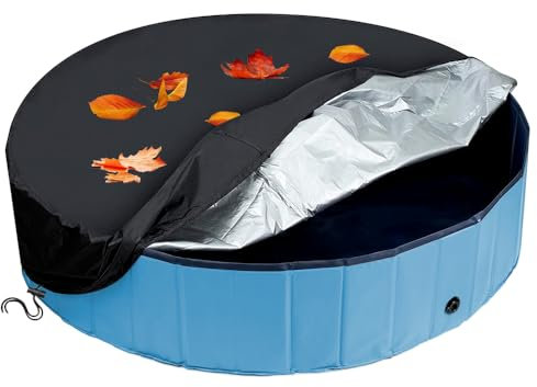Junhui Cubierta de Piscina Redonda para Perros, Fundas para Piscinas Plegable, Resistente al Agua y al Polvo, Cubierta de Lluvia para Piscina Redonda con Cordón, 120 * 30cm