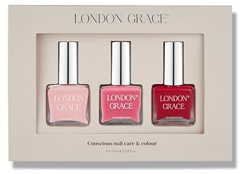 London Grace Nail Gift Box | Includes 12ml Mia, Kirsten & Charlie Polish | Baby Pink, Bright Pink & Lipstick Red Varnish Set | Vegan Long Lasting & Chip Resistant