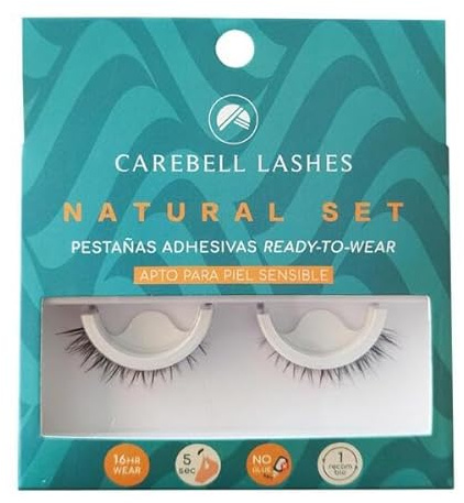 CAREBELL LASHES Pestañas Adhesivas Hipoalergénicas Latex-Free para Pieles Sensibles, Aplicación Sencilla, Longitud y Volumen Natural
