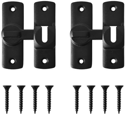 2Pcs Serratura Scorrevole 90° Porta Fienile,Rotazione Punzone Chiavistello Scorrevole Porta,Serratura Della Porta in Lega Alluminio Con Otto Viti,per Porte, Finestre, Giardini, BagniArgento)