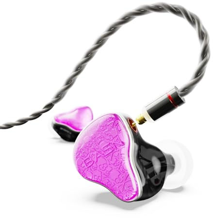 BASN Bmaster5 in Ear Monitors, 1DLC Diaphragm+4BA 5 Drivers Drummers Headphones with Silver-Plated OFC Cable, Noise Isolation IEM Earbuds for Musicians (Pink)