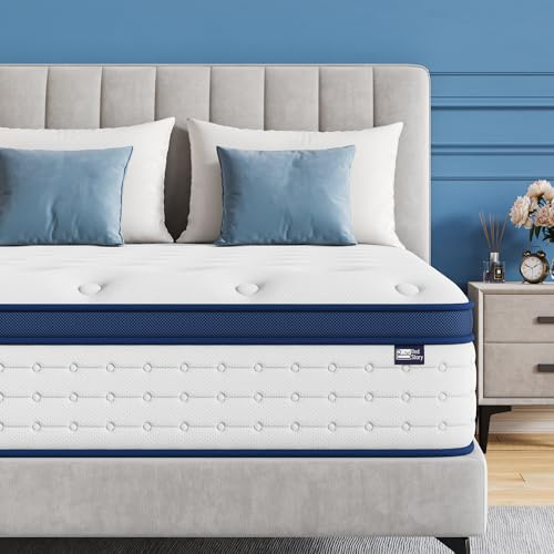 BedStory King Size Mattress, 10.3 Inch Hybrid Mattress7-Zone, with Breathable Foam and Individually Pocket Spring Firm- Extra Lumbar Support(150x200x26cm)