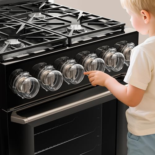 Coprimanopole per Fornelli a Gas Migliorati, Copri Manopola per Fornello Sicurezza dei Bambini, Coprimanopole per Fornelli a Gas di Dimensioni Universali con Adesivo (Trasparente-6 Pezzi)