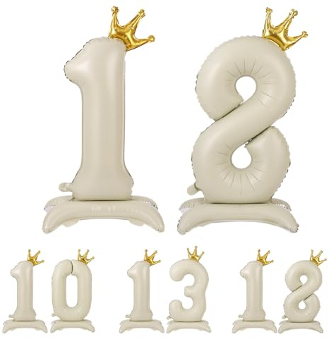 APXEL Bianco Sporco Corona in Piedi Foil Palloncini, Numeri 18 40 (101cm), Gonfiabili Elio O Aria, Gigant Numero, Granda Palloncino per Anniversario, Decorazione Feste Di Compleanno