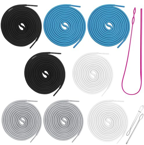 Juego de 8 Cordones de Repuesto de 140cm en 4 Colores con 2 Agujas de Enhebrar y 1 Enhebrador Flexible, Cuerda Elástica para Pantalones de Chándal, Sudaderas y Bolsas
