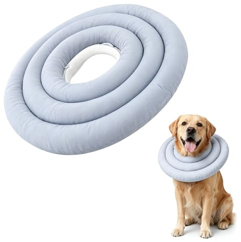 Halskedja hund mjuk, vadderat halsband för nacke och överkroppssår, alternativ till halsband, vattentät hundkrage med dragsko, OP-krage för stora hundar, dammblå (XXL)