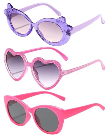 ZXTGBQ 3 Pcs Lunettes de Soleil Enfant, Lunettes Soleil Coeur Oeil de Chat Set pour Filles 3 à 8 Ans, Lunettess de Plage, UV400 Protection