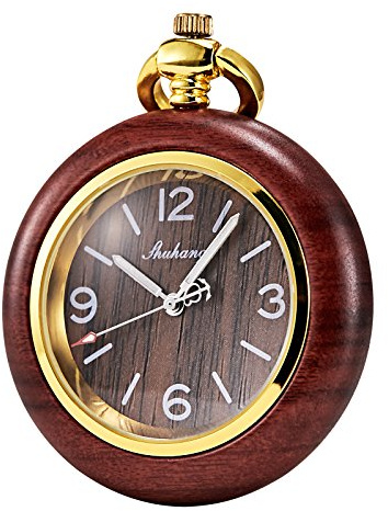 TREEWETO Reloj de bolsillo antiguo de madera para hombre y mujer, cuarzo, relojes de bolsillo