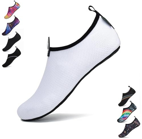 SAGUARO Escarpines Hombre Mujer para Buceo Snorkel Surf Natación Piscina Vela Mares Rocas Río Zapatos para Agua Calzado Playa Zapatillas Deportes Acuáticos(Margarita Blanca, 38/39 EU)