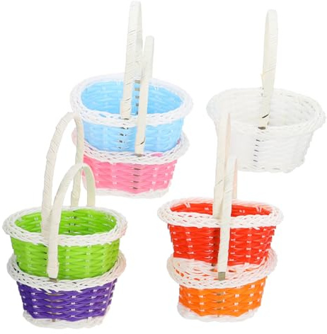 TOYANDONA 7 Piezas Mini Cestas de Pascua Pequeña Cesta de Madera Mini Contenedor de Favor de Fiesta de Pascua Suministros de Color Al Azar