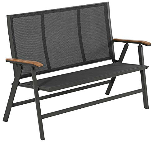 Dehner Klappbank Colmar, 2-Sitzer, ca. 128x 99 x 61.5 cm, aus FSC® - zertifiziertem Teakholz / Aluminium / Textilene, grau