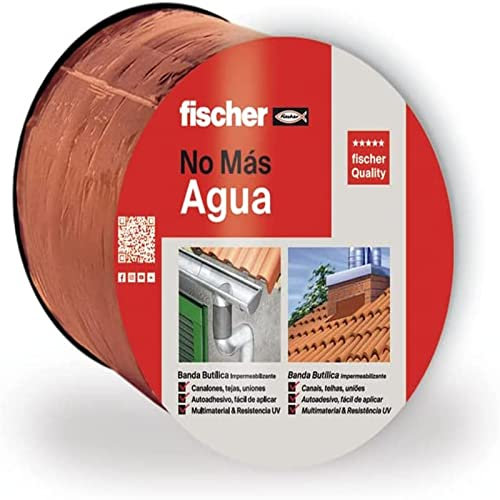 fischer - Cinta de goma de butilo impermeable autoadhesiva 10x10cm para tejado, reparar canalones, chapas, desagües, color Teja