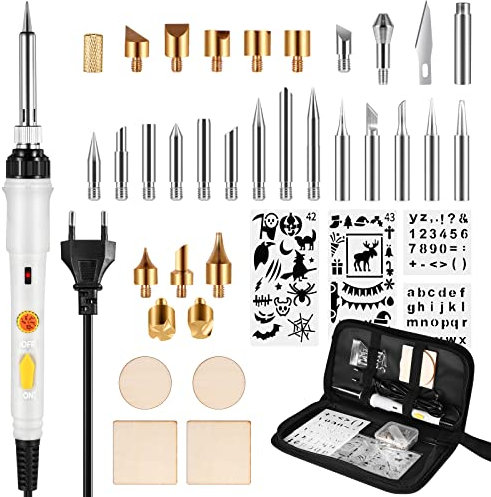 Brandmalerei Lötkolben Set, SREMTCH Brandmalkolben Set,40 pcs Lötset Einstellbare Temperatur 200-450°C für Holz Leder Gravieren DLY Kunst Schweißen Skulptur Holzbrandmalerei