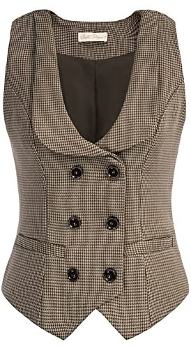 Plus Größe Vintage Plaid Vest Mantel für Frauen Retro Revers Boyfriend Blazer Double Breasted Anzüge Dunkel Braun Chidori-Gitter BP0613-03 XXL