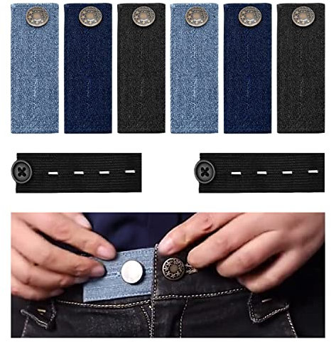 PFLYPF 6 Stücke Denim-Verlängerungsknöpfe, mit 2 Stücke elastischen Verlängerungsknöpfen, Gürtel Extender, einziehbare Knöpfe, Hosenknopf-Verlängerungszubehör, Unisex, passend für Overalls und Jeans