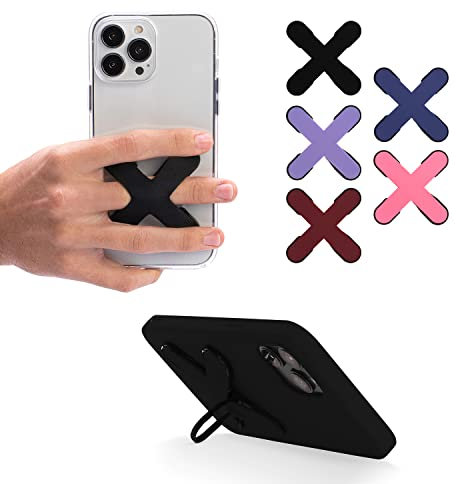 Aiklo - Soporte y Agarre Móvil Stix Grip de Silicona Ultrafino, Color Negro, Sujeción Ergonómica, Anillas para Apoyar en Horizontal y Vertical, Accesorio Universal, Compatible Carga Inalámbrica