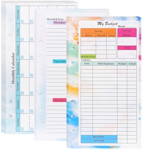 EasyDaa A6 Budget Planner Refill, 82 Sheet [2026] Colorful Weekly Monthly Planner Calendar Inserts 6 Hole Expense Budget for A6 Binder Cover, Money Envelopes Organizer for Wallet, Cash Saving