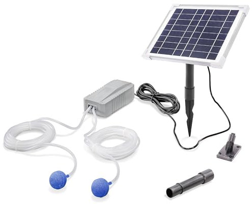 esotec Solar Teichbelüfter Set 6/200 Duo, LiFePO4 Akku, Teichbelüftung, Sauerstoffpumpe 200 l/h Luftleistung, Luftpumpe, Solarpanel 6W, Erdspieß 101849