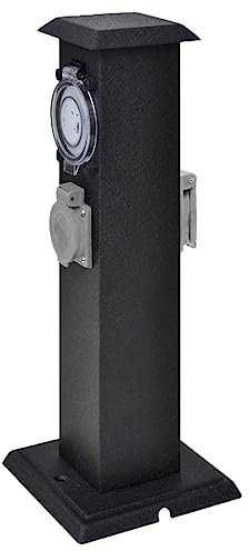 Générique Pilier avec Prise de Jardin et minuterie Noir,Prises de courant-41234